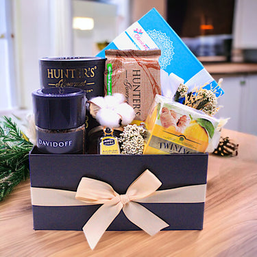 Indulgence and Comfort Box, Classic Mixed Chocolates, Davidoff Espresso, Hunters Snacks, Black Box